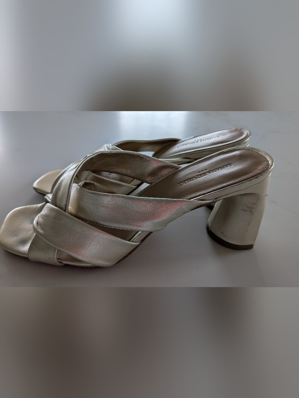 Banana Republic Brushed Gold Block Heel Sandals, Size 8 - Picture 2 of 6